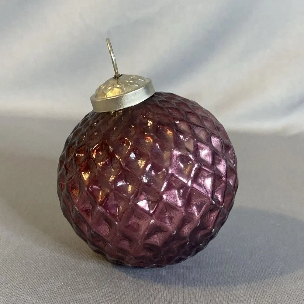 Kugel Inspired Blown Glass Ball Ornament Purple Diamond Quilted  Christmas Decor